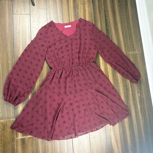 NWOT Midi Dress M Burgundy Long Sleeve Chiffon Elastic Waist Cute Guest Holiday